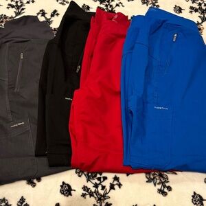 Healing Hands Scrub Pants Set - Vibrant Red, Classic Black, Bold Blue, and Gray